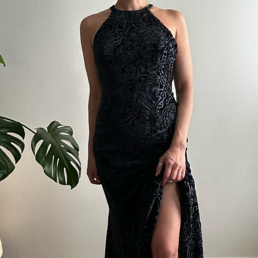 Vintage Velvet + Sheer Long Black Dress